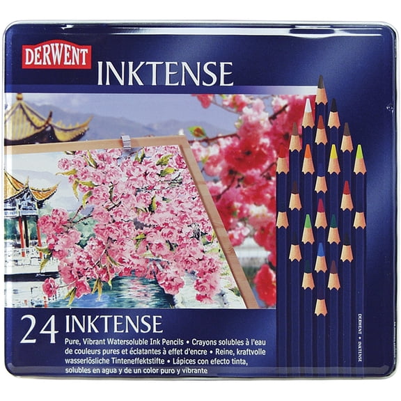 Derwent Inktense Pencils, 4mm Core, Metal Tin, 24 Count