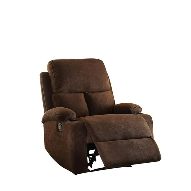 Acme Rosia Chocolate Microfiber, Microfiber Recliner Chair With Cup Holder