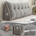 thumbnail image 6 of ANMINY Triangular Headboard Pillow with Side Pockets, Chenille Fabric, Bed Rest Reading Pillow, Removable & Washable Cover, Contrasting-Color Fabric Piping, Daybed Wedge Pillow for Twin Beds, 6 of 9