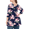 thumbnail image 3 of CHUANK Tunique à Col Rond pour Femmes Grande Taille, Blouse à Manches 3/4, T-Shirt Ample à Fleurs 0X-5X, 3 of 4