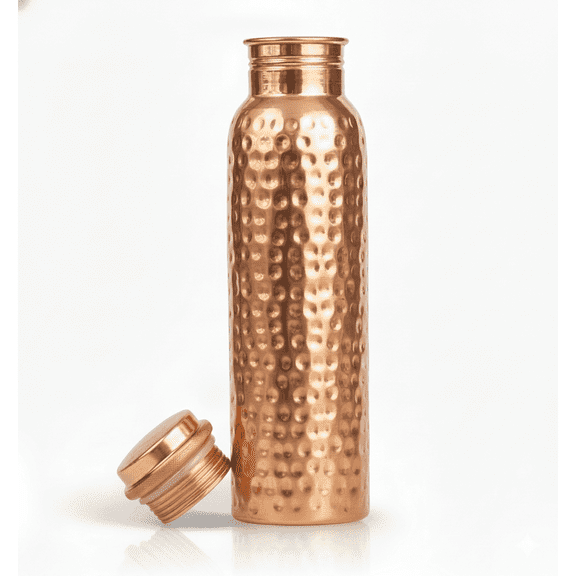 NZM 34 oz Pure Copper Water Bottle for Drinking, 1000 mL Ayurvedic Hammered Copper Bottle with Leak-Proof Screw Lid, BPA-Free Reusable Water Flask