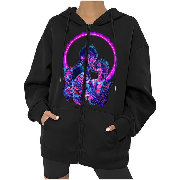 Abrigo con capucha para mujer, estampado de Festival, Otoño Invierno, prendas de vestir exteriores con cremallera, chaqueta holgada con capucha Punk, abrigo, sudaderas con capucha, abrigo Odeerbi ODB-2