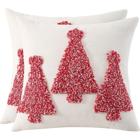 Tosleo Christmas Pillow Covers 18 x 18 inch Set of 2 Red Tree Throw Pillow Covers Christmas Party Decors Winter Holiday Soft Cushion Case for Sofa Couch Bed Living Room