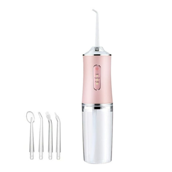 Irrigador dental eléctrico con 4 boquillas, portátil, color rosa