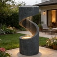 thumbnail image 3 of Alukang 32.28" Outdoor Water Fountain, S-Shaped Spiral Column Fountains with LED Lights, Floor Standing Water Feature with Flat Top Plant Display for Patio, Backyard, Home Decor, Gray, 3 of 11