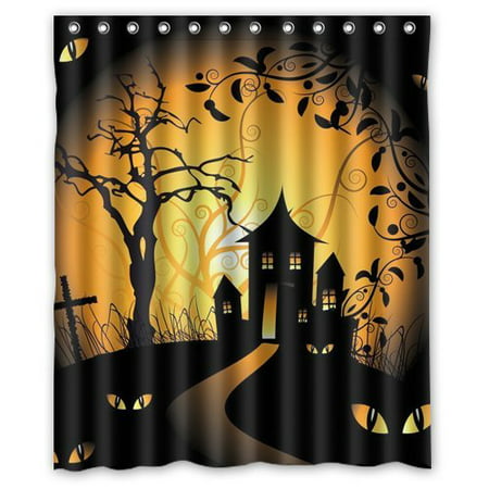 GreenDecor Halloween Night Waterproof Shower Curtain Set with Hooks Bathroom Accessories Size 60x72 inches