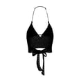 thumbnail image 6 of Wang6 Women’s Y2k Knit Cropped Cami Tops Sleeveless Tie Halter Neck Solid Color Camisole Tops Summer Trendy Crochet Tank Tops 0617liBlack S, 6 of 6