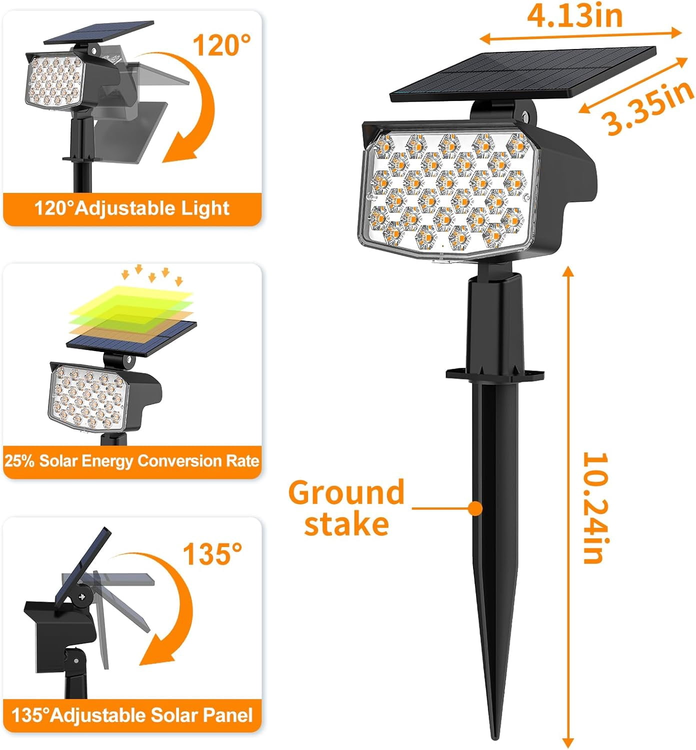 Solar Spot Lights Outdoor, 10 Pack, 3 Modes, Adjustable Landscape Solar Lights, IP65 Waterproof for Walkway, Yard, Garden, Driveway Security-Warm White