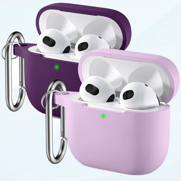 for AirPods 3rd Generation Case 2021 - Silicone Protective Case Cover Compatible with Apple AirPods 3 Case, Visible Front LED, With 2 Carabiner - Black/PineGreen