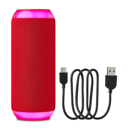 ONN LARGE RUGGED SPEAKER WITH BLUETOOTH WIRELESS TECHNOLOGY AND LED LIGHTING, RED