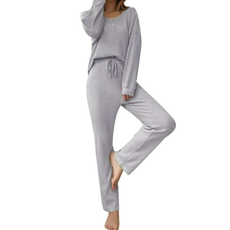 

Women s Solid Color Home Wear Knit Top With Belted Long Pants Pajama Set