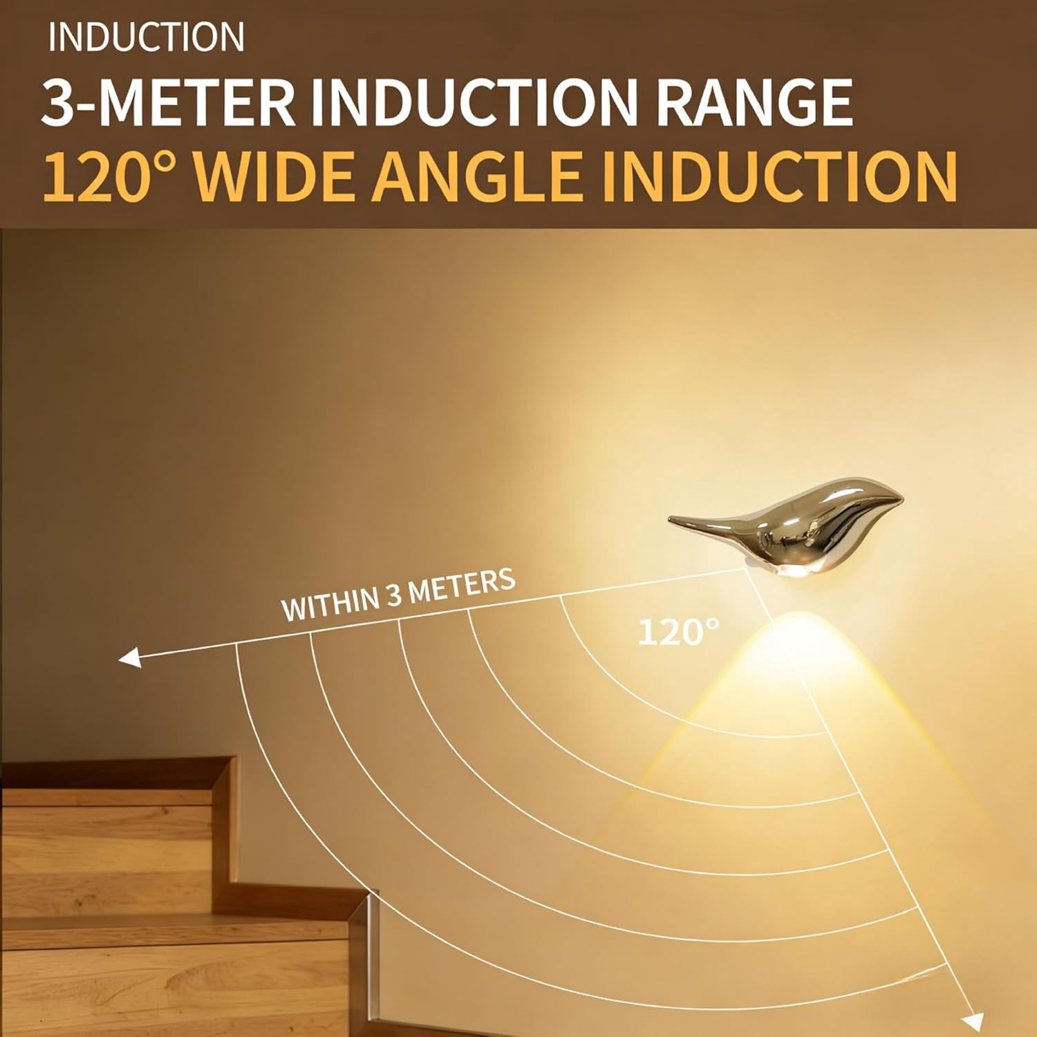 Modern Bird Motion Sensor Wall Light – Magnetic Wireless Night Light with 3 Color Modes (Warm/Neutral/White), Type-C Rechargeable LED Wall Sconce for Bedroom, Hallway, Nursery, Bathroom (Silver)