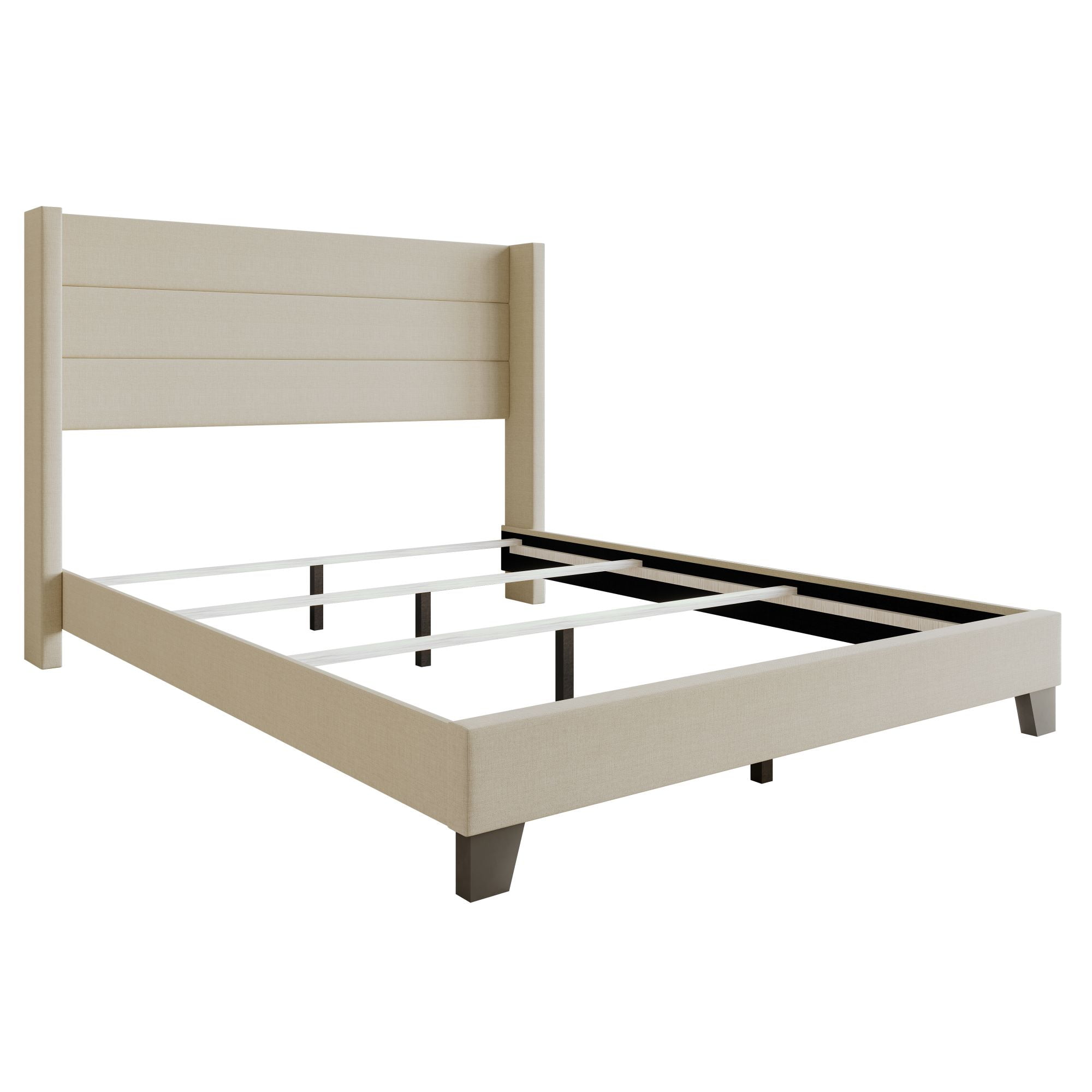 Home Design Niles Twin Upholstered Panel Bed Frame with Wingback Headboard and Foam-Padded Support, Beige, Easy Assembly