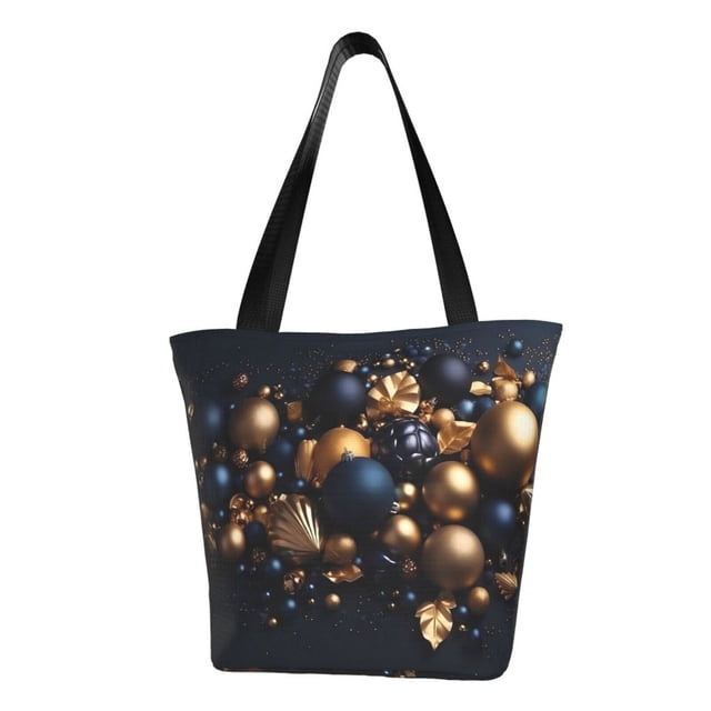 Balery Elegant Golden Blue Ornaments Bolsa de Hombro con Diseño, Bolsa Grande y Duradera, Bolsa Versátil para Compras
