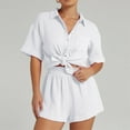 thumbnail image 3 of Short Sets for Women Short Sleeve Button Down Collared T Shirt and Shorts 2 Piece Matching Set Womens Lounge Set, 3 of 9
