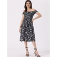 thumbnail image 4 of Unique Bargains Women's Off Shoulder Summer Sleeveless Floral Smocked Short Dress S Dark Blue, 4 of 6