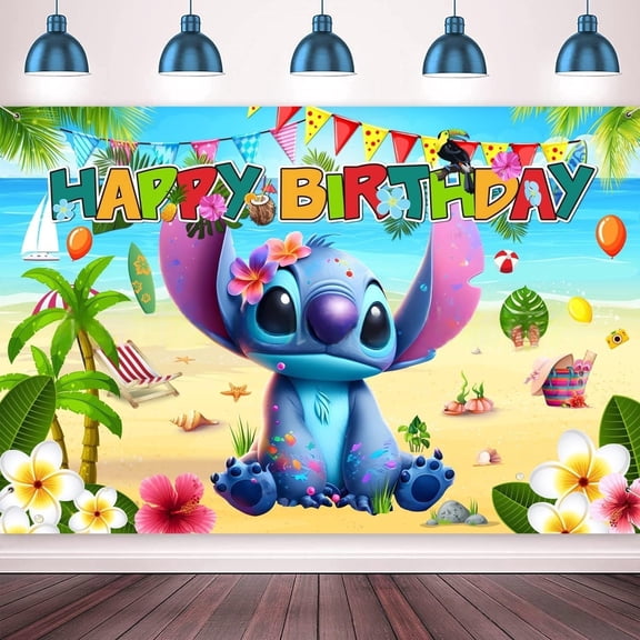 Tropical Beach Happy Birthday Backdrop, 5x3FT Summer Ocean Themed Party Banner for Photo Booth & Decoration