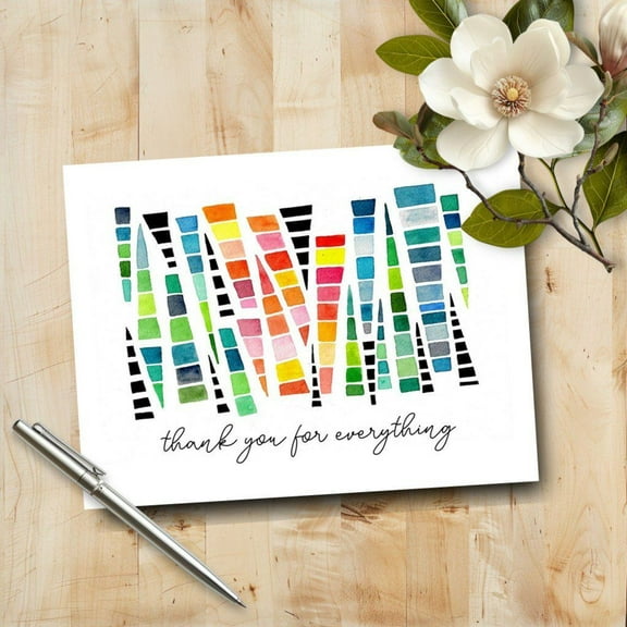 Thank You Card – Colorful Watercolor Design with “Thank You for Everything” Message – Blank Inside, Perfect for Gratitude Gifting and Special Occasions