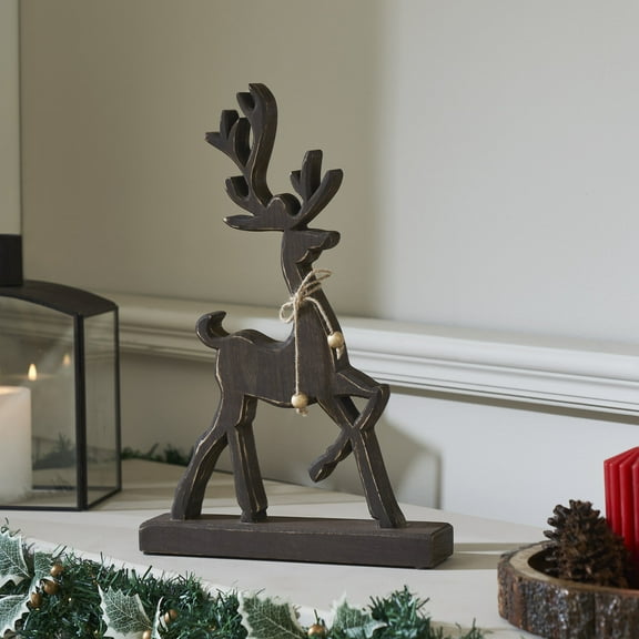 VHC Brands Woodland Winter Dark Wooden Reindeer 15x10x2