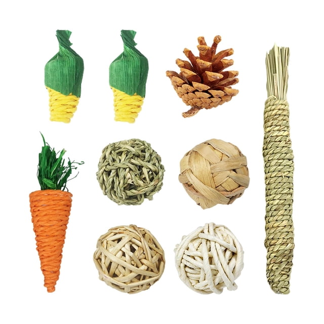 9 piezas de juguetes para masticar hámster Juguetes y accesorios de materiales naturales atención Juguetes para conejillos Sunnimix bola de ejercicio de hámster