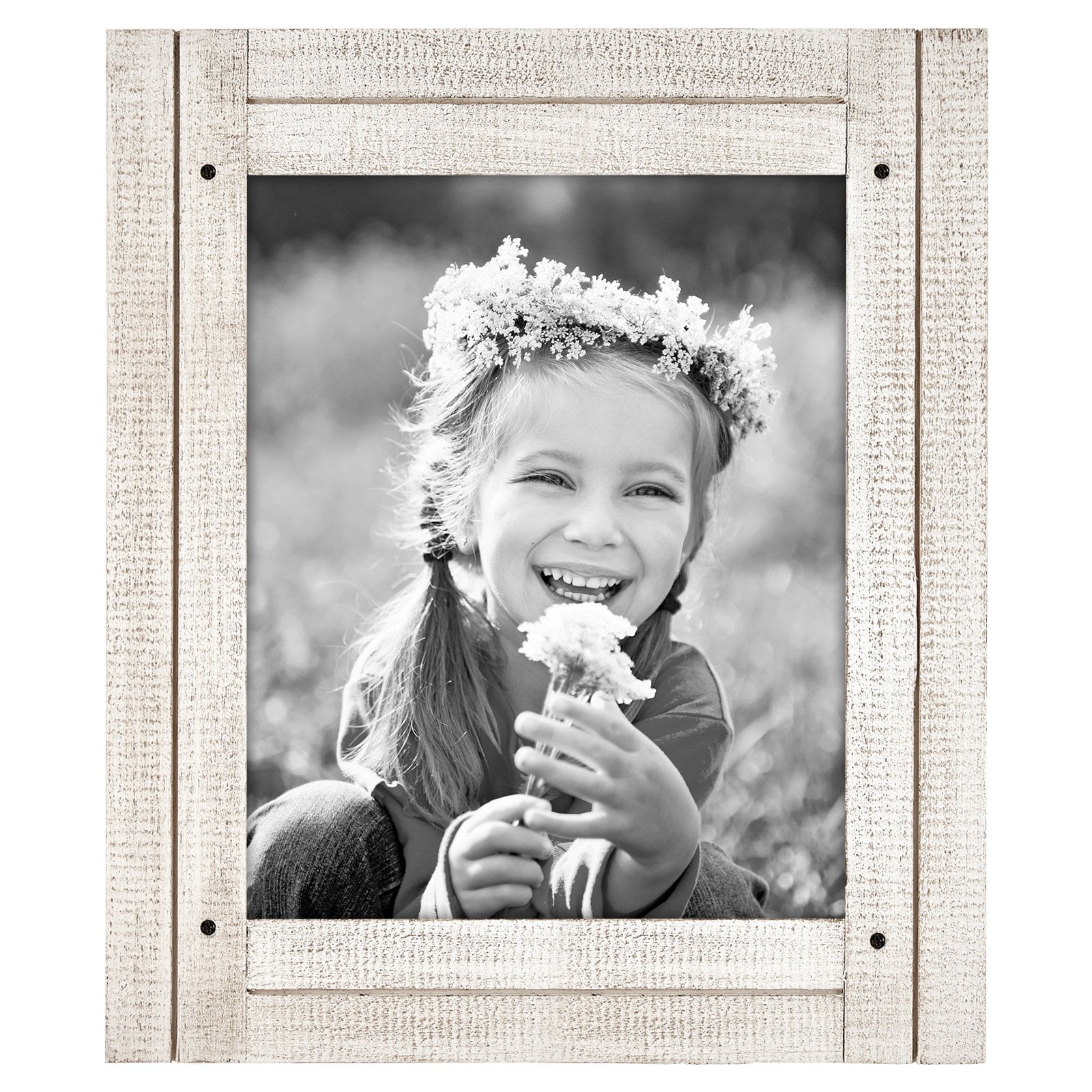 Americanflat 8x10 Rustic Picture Frame in Aspen White with Textured Wood and Polished Glass