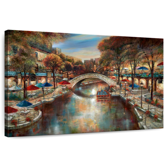 Elephant Stock Evening On The Canal Wall Art - Horizontal Canvas Wall Art - Living Room Wall Decor - City Canvas - Red And Yellow Decor By Ruane Manning - 12" x 8"