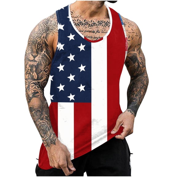 Cmfcve Men's Stars Stripes Tank Top Sleeveless Crew Neck Patriotic Shirt Independence Day Breathable Vintage Vest