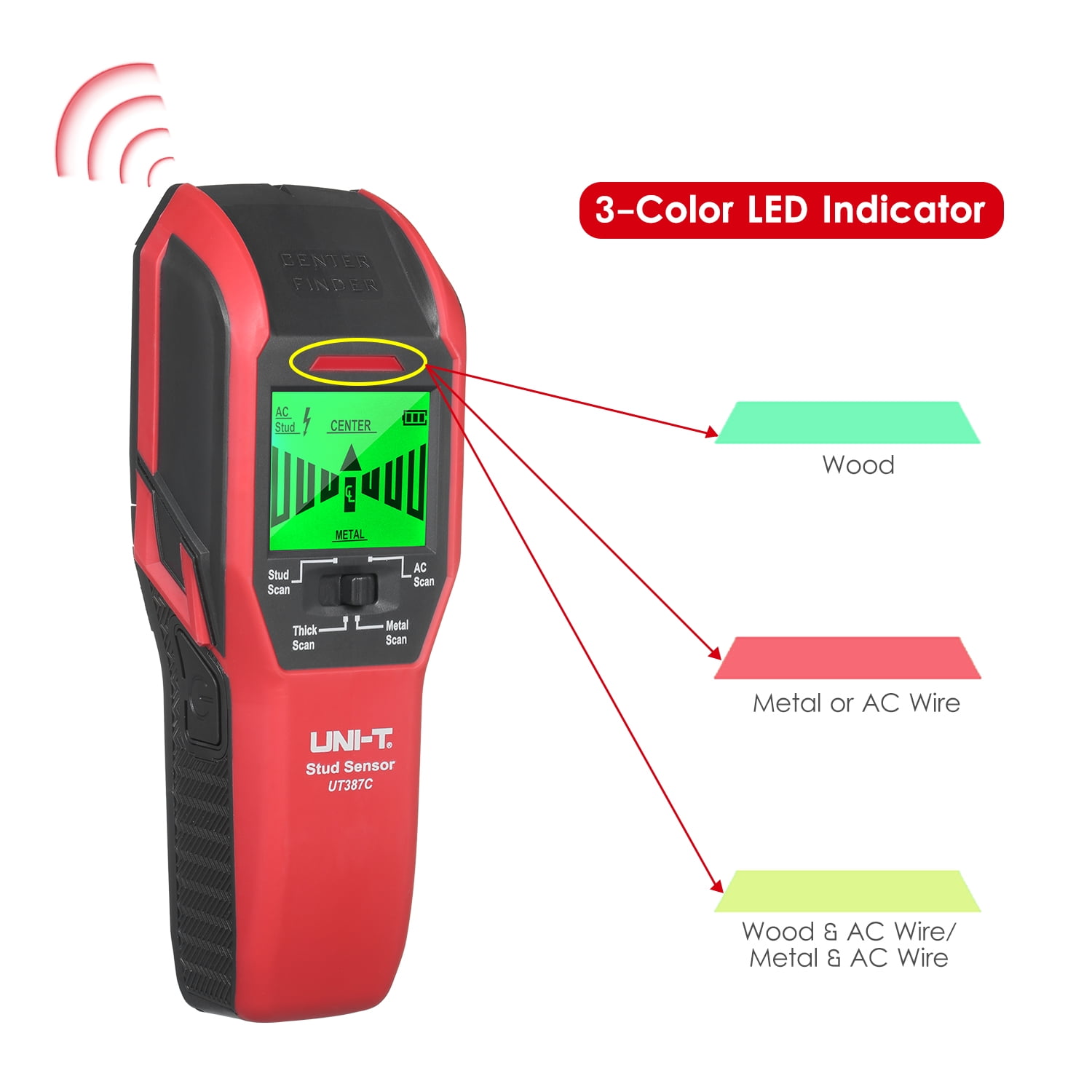 Stud Wood Wall Center Finder Scanner Metal AC Live Wire Detector LCD Screen YGVX