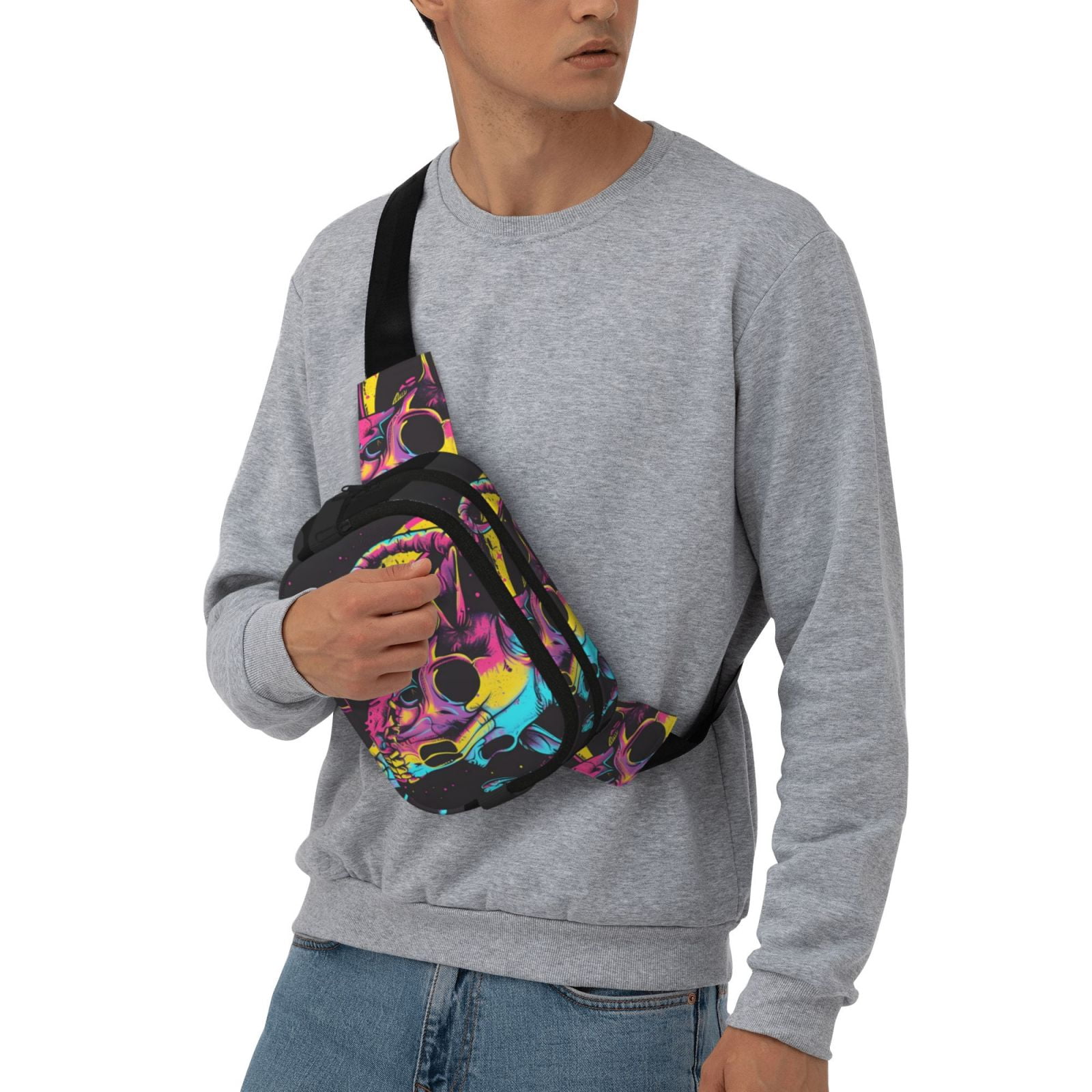 Kuqiui Neon Gothic Skull Moon Print Fanny Packs for Women Cross Body Waist Bag Fashionable Fanny Pack Designer Workout Hiking Waist Pack Running Travel Gym