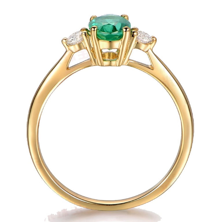 PalmBeach Genuine Green Jade & Emerald Ring - 14k Gold Plated Sterling Silver, Sizes 7-11