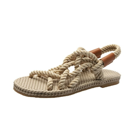 

WEAIXIMIUNG Women Sandals Dressy Size 9 Trendy Women s Summer Fashion Flat Strappy Sandals Comfortable Open Toe Casual Beach Sandals Beige 37
