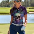 thumbnail image 4 of Whosucclay Colorful Skull and Flower Pattern Golf Polo Tops for Tennis Outdoor Activity, Moisture Wicking Polyester Golf Pullover Half Zip Soft Polo Shirts Size Small, 4 of 10