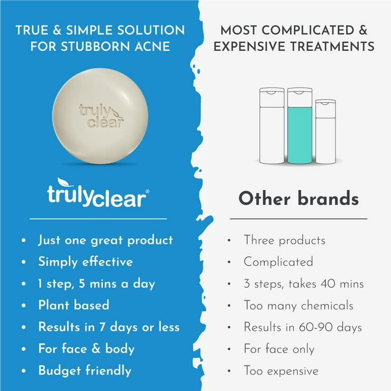 TRULY CLEAR One-Step Solution Acne Bar, Alcohol Free Face and Body  Cleanser, Non-Drying Acne Treatment for Face, Chest, Butt and Back Acne,  Body Acne Face Wash with Hyaluronic Acid 