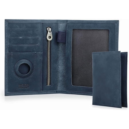 Lanola Full Grain Leather Passport Holder RFID Blocking Travel Passport Wallet Compatible with Airtag Passport Cover Case with 4 Cards Slots, Coin Pocket (Blue)