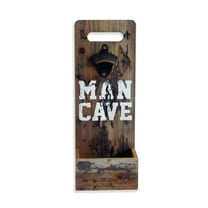 Wall Mount Wood Man Cave Beer Bottle Cap Opener and Catcher