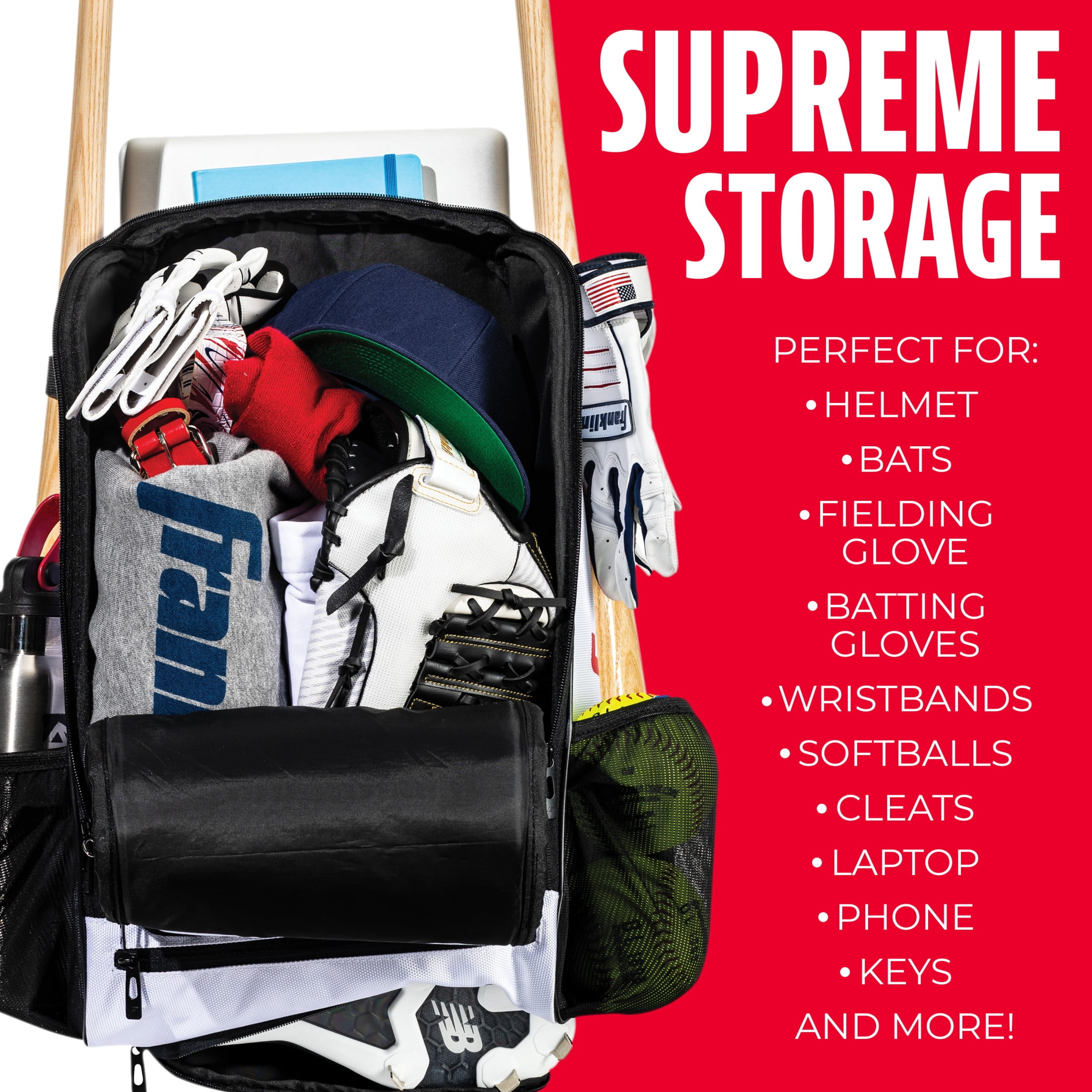 Franklin Sports USA Traveler Elite Fastpitch Softball Bat Backpack, White