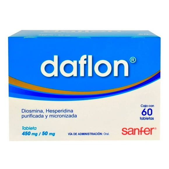 Diosmina, Hesperidina purificada y micronizada Daflon 450 mg/50 mg, 60 tabletas