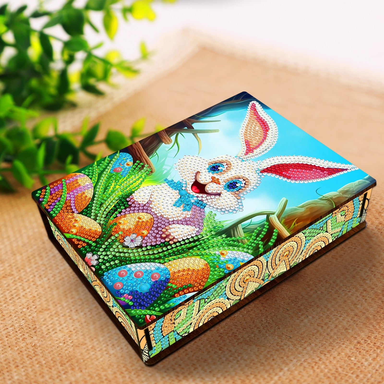 FLOPESN Easter Bunny Eggs DIY Diamond Art Painting Storage Box, Diamond Painting Large Capacity Holiday Storage Box placable jewelry, cosmetics, and small items