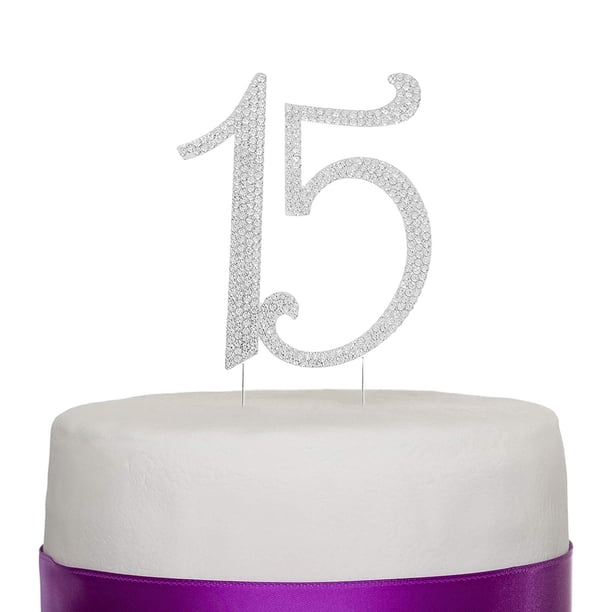 15 Cake Topper 15th Birthday Anniversary Quinceanera Party Supplies Rhinestone Number Decoration Silver Walmart Com