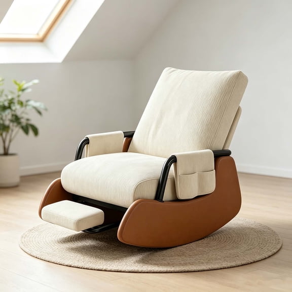 Tyab Ergonomic Outdoor Oversized Rocking Chair, Curved Rocking Chair with Ottoman for living room rocking chair