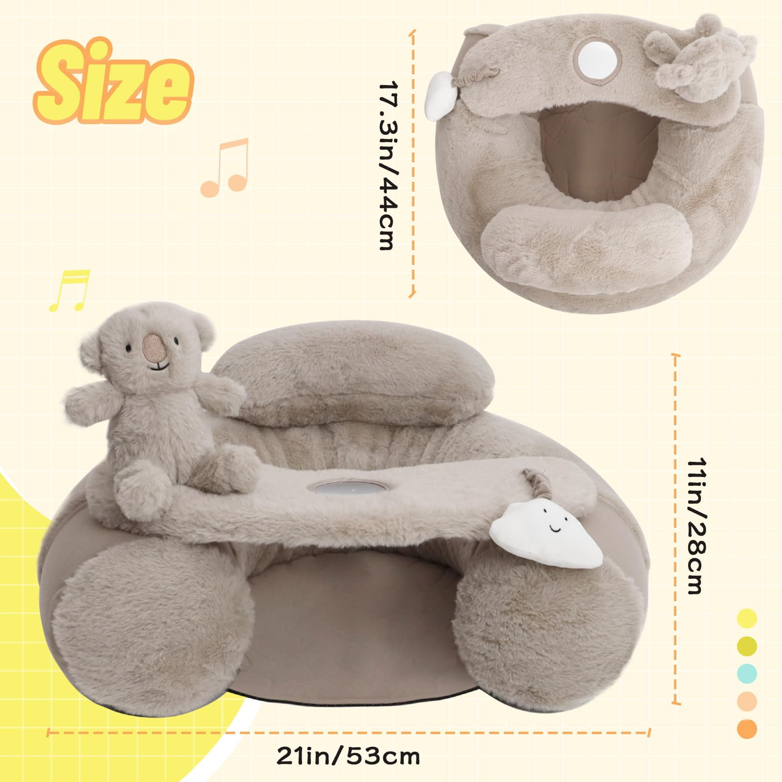 Baby Sit Me Up Seat, Inflatable Baby Seat with Cover for Babies 3-36 Months,Portable,Inflatable Sit & Play Floor Seats for Sitting Up (Gray)