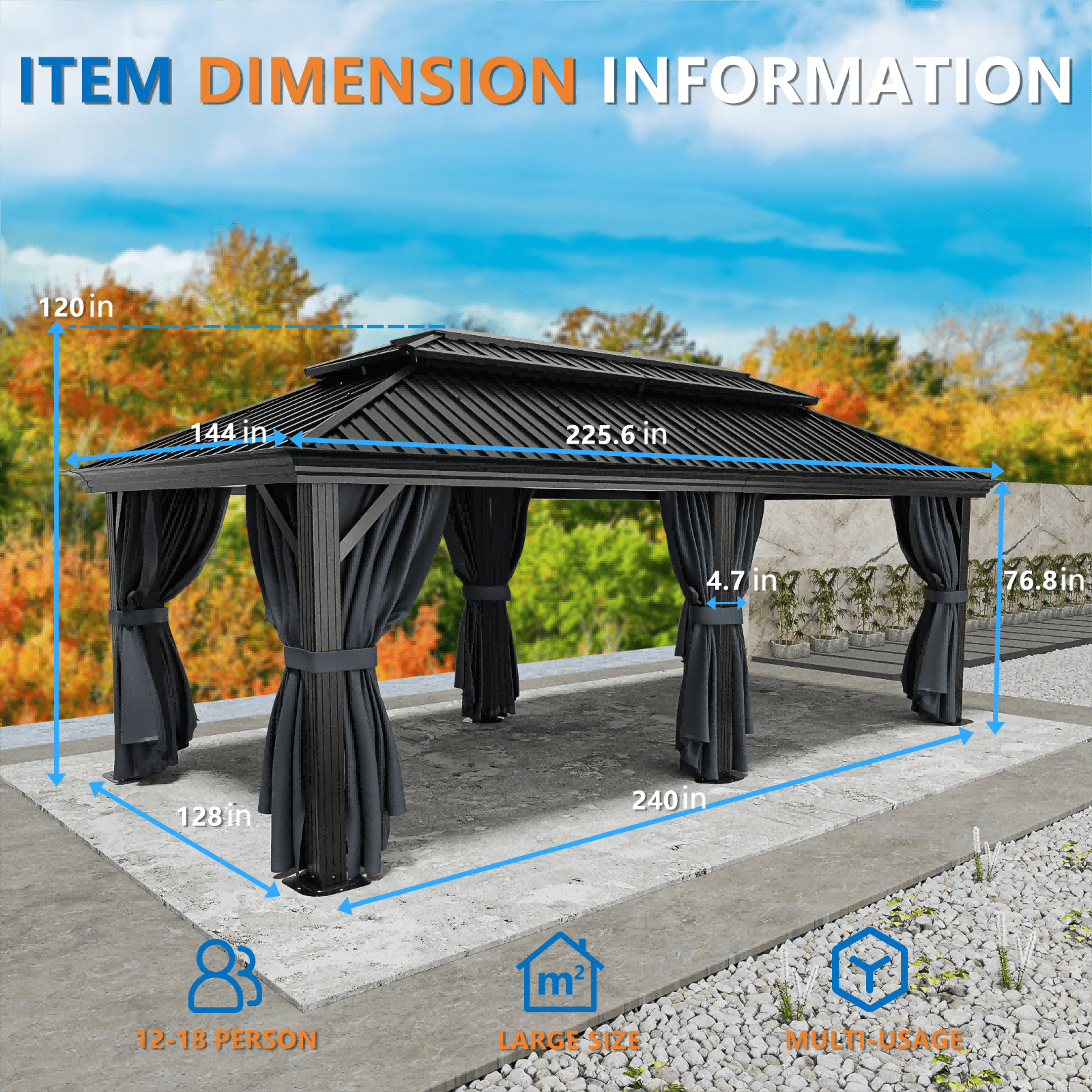 HOTEEL 12x20 Hardtop Gazebo on clearance with Metal Roof & Drainage System, Heavy Duty Galvanized Steel Gazebo with Aluminum Frame, Privacy Curtains and Netting, for All-Weather, Black