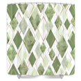 thumbnail image 3 of Sage Green Shower Curtain Set, Modern Geometric Diamond Pattern Print Art Decor Waterproof Bath Curtain, Green Gold Abstract Fabric Polyester Shower Curtains with Hooks for Bathroom,72X72IN, 3 of 5