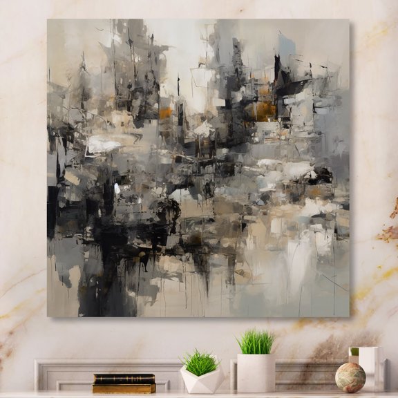 DESIGN ART Designart "Grey Black Inner Worlds Of Marble I" Modern Geometric Wall Decor 36 in. wide x 36 in. high