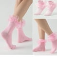 thumbnail image 4 of G&Y Big Ruffle Ankle Socks for Women, Double Lace Frilly Fold Cuff Socks, 3Pairs, Set D, 4 of 6