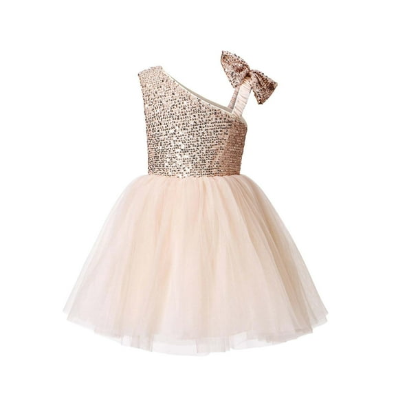Wdgfv Girls Party Dress Elegant Floral Tutu Formal Wear for Toddlers Kids Spring Summer Pageant Birthday Graduation Rose Gold 18-24 Months