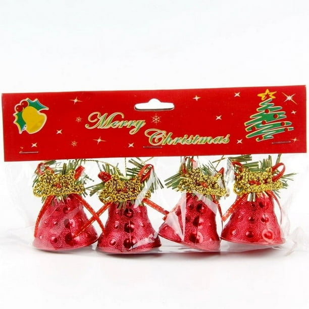 Adornos de campanas para árbol de Navidad | Campanas de plástico electrochapadas rojas y verdes de 4,5 cm con la frase "Feliz Navidad" | Colgantes decorativos para árboles, coronas, guirnaldas y