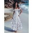 thumbnail image 5 of Womens Maxi Dresses Summer Off Shoulder Floral Dress Ruffle Beach Flowy Boho Wedding Guest Dress White XXL, 5 of 7