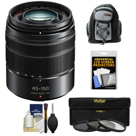 Panasonic Lumix G Vario 45-150mm f/4.0-5.6 OIS Lens with 3 (UV/CPL/ND8) Filters + Backpack Case + Kit for G5, G6, GF5, GF6, GH3, GH4, GM1, GX7 (Best Lens For Panasonic Gh3)