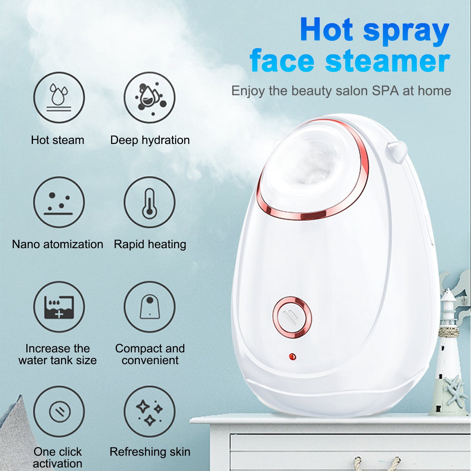 Yajisi Home Nano Heat Spray Facial Device Mini Face Steaming Machine Hydration (US Plug)